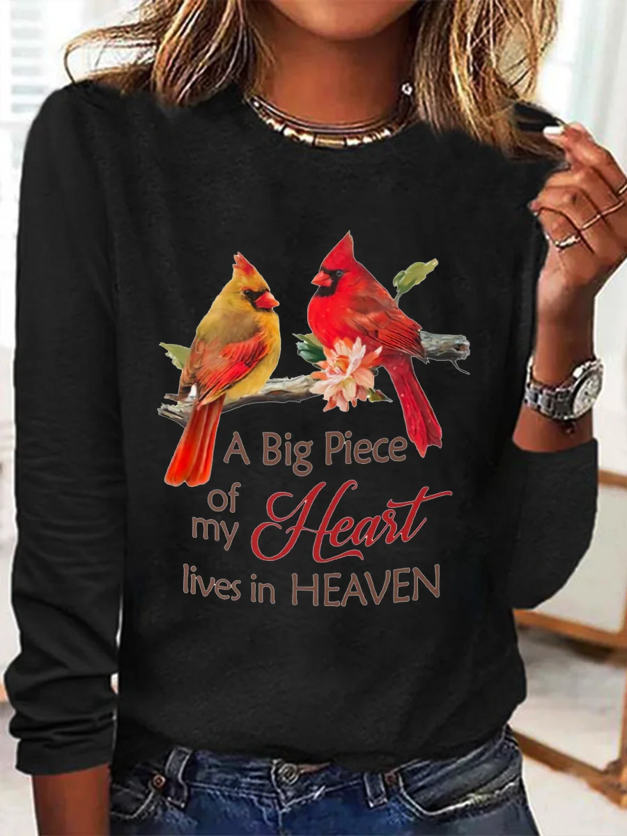 Women's Long Sleeve Blouse Spring/Fall Bird Cotton-Blend Crew Neck Daily Going Out Simple Top