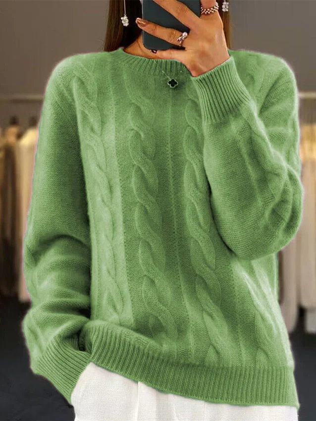 Women Half Turtleneck Cable Knit Sweater Winter Pullover