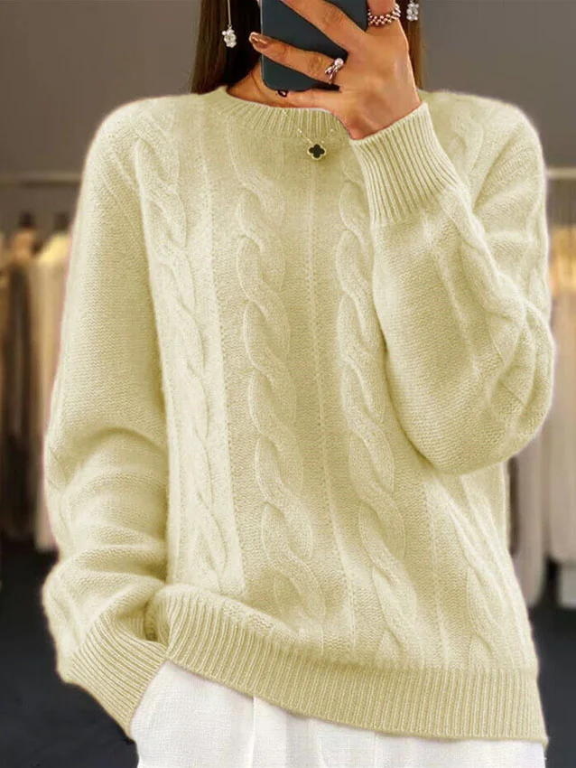 Women Half Turtleneck Cable Knit Sweater Winter Pullover