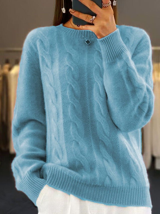 Women Half Turtleneck Cable Knit Sweater Winter Pullover