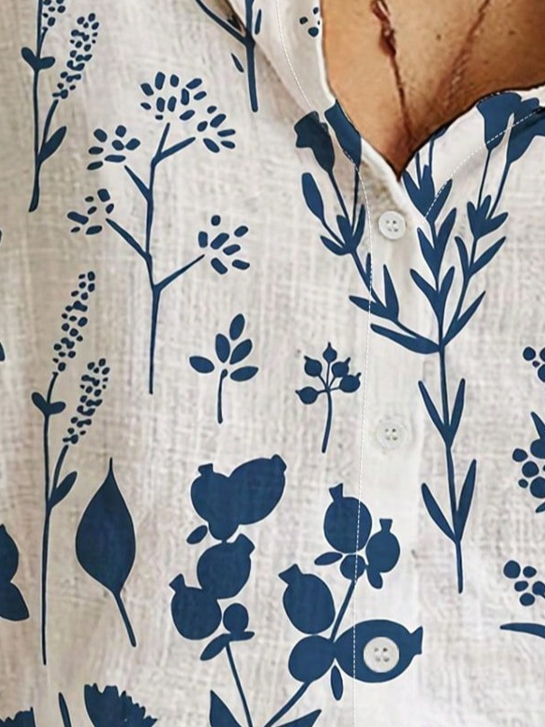 Women's Long Sleeve Shirt Spring/Fall Floral Shirt Collar Daily Going Out Casual Top Blue