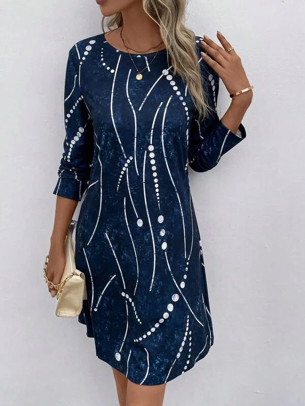 Loose Crew Neck Floral Casual Dress