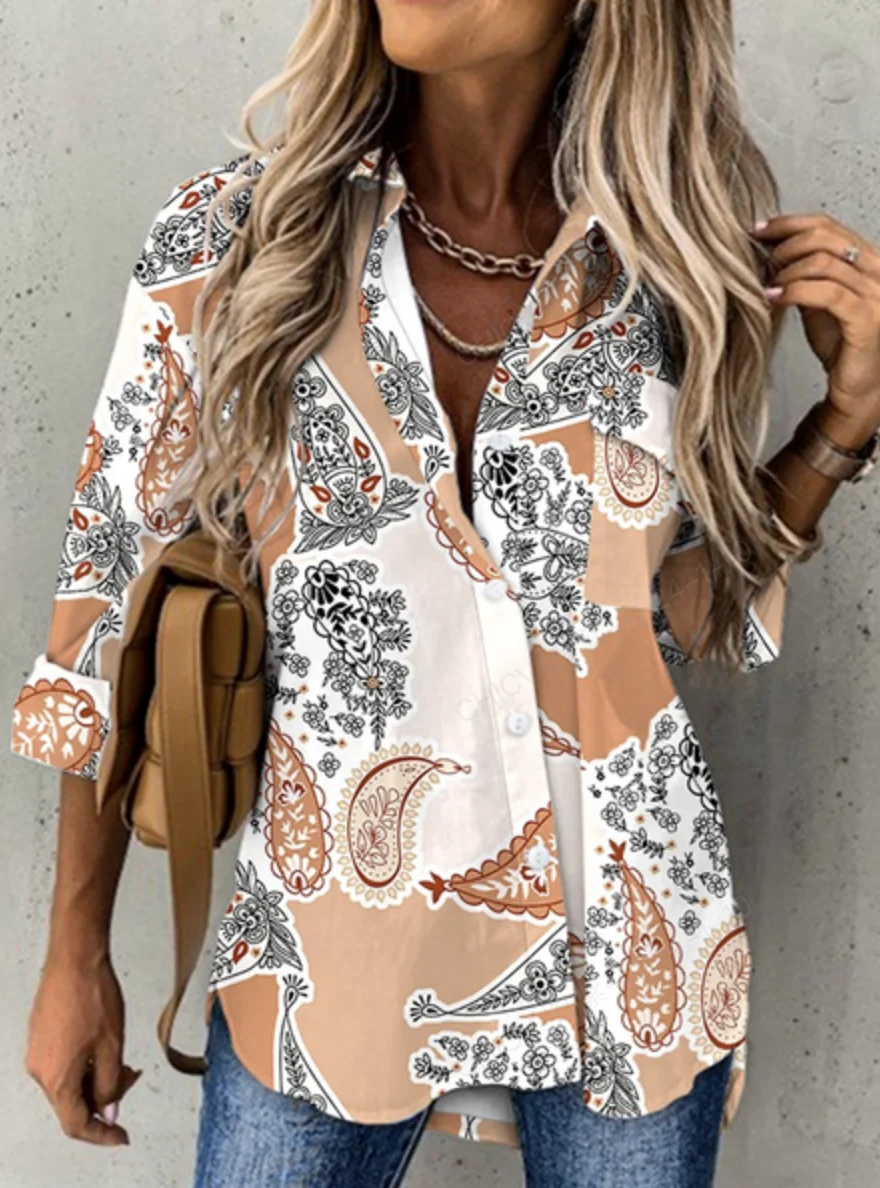 Women's Long Sleeve Shirt Spring/Fall Abstract Shirt Collar Holiday Going Out Casual Top