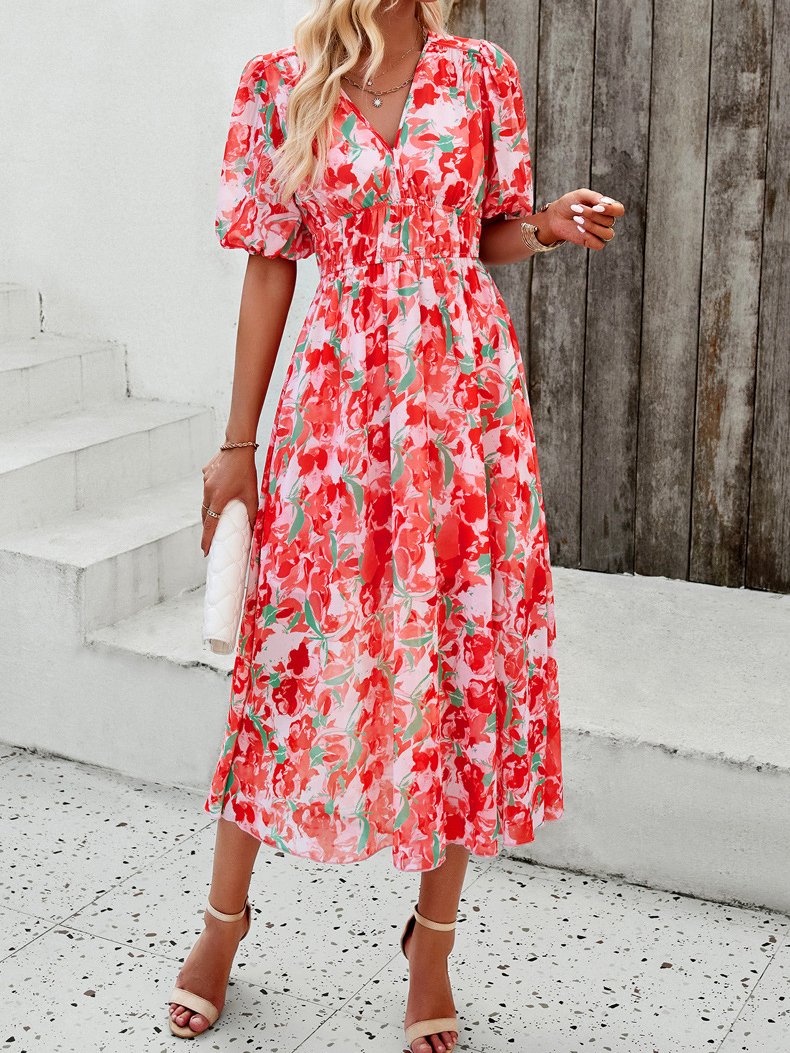 Floral Vacation V Neck Dress With No Belt | justfashionnow