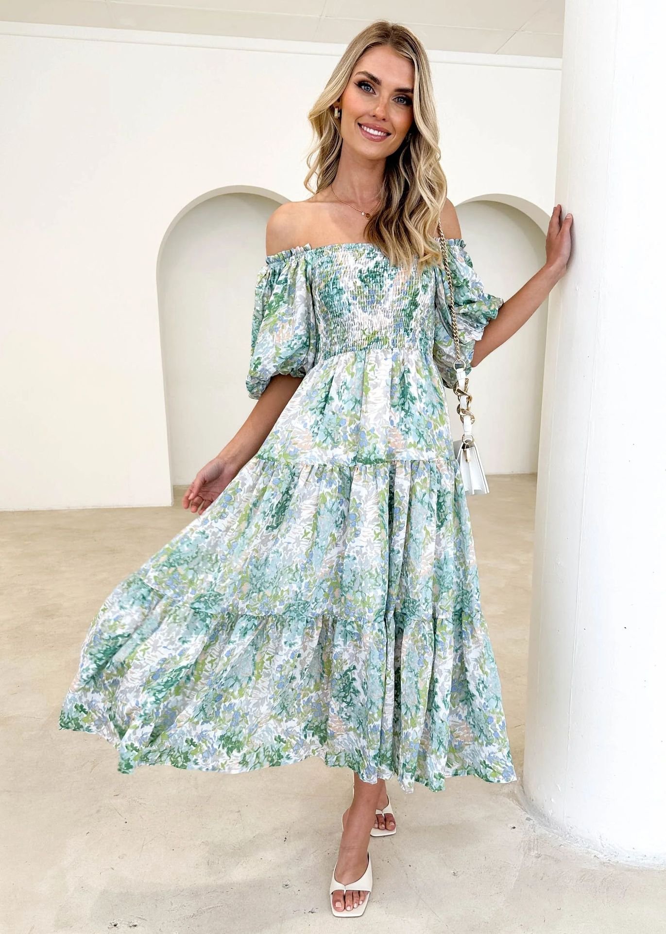 Vacation Loose Floral Dress With No