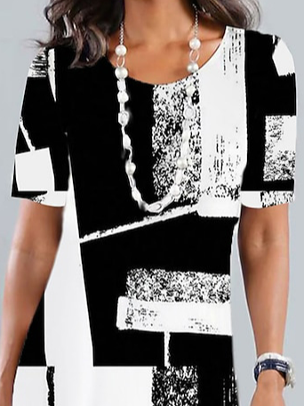 Black And White Colorblock Casual Loose Dress