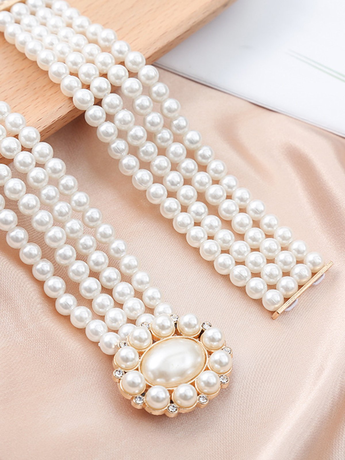 Elegant Rhinestone Flower Imitation Pearl Elastic Waistband Dress Accessory