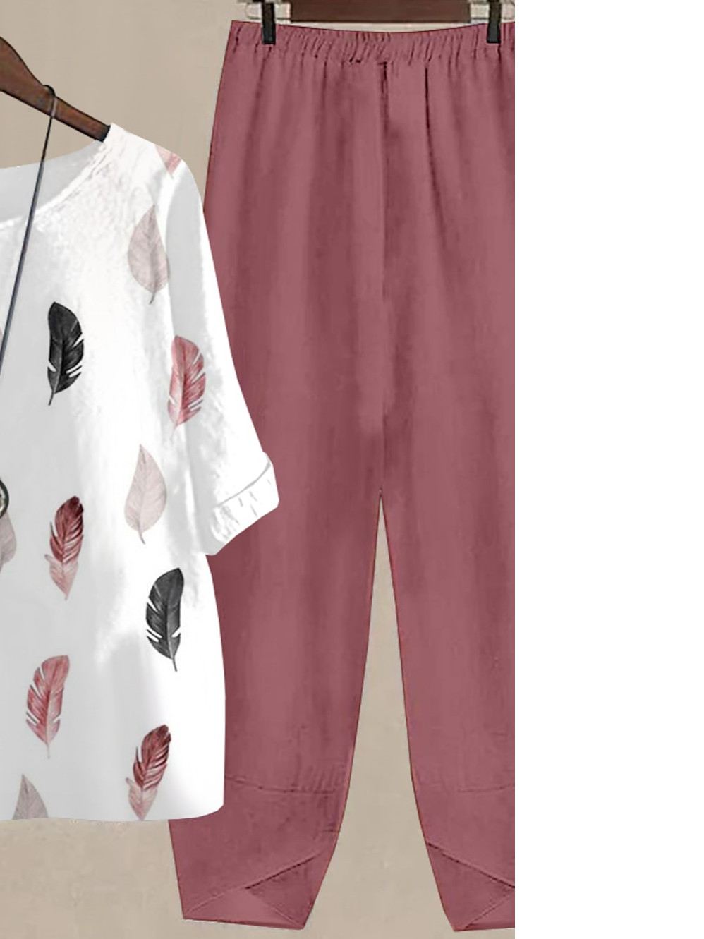 Women's Feather Daily Going Out Two Piece Set Half Sleeve Linen Summer