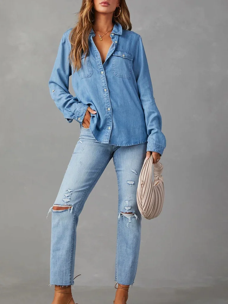 Women's Long Sleeve Shirt Spring/Fall Abstract Shirt Collar Holiday Going Out Casual Top