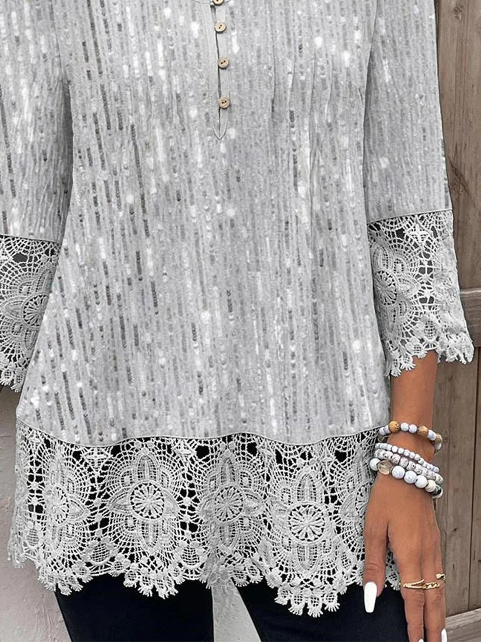 Lace Casual Ombre Crew Neck Blouse