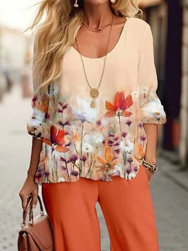 Loose Floral Casual Two-Piece Set