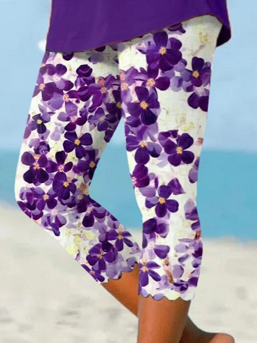 Knitted Regular Fit Casual Floral Leggings