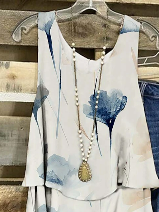 Women's Sleeveless Tank Top Camisole Summer Floral Crew Neck Daily Going Out Casual Top Apricot