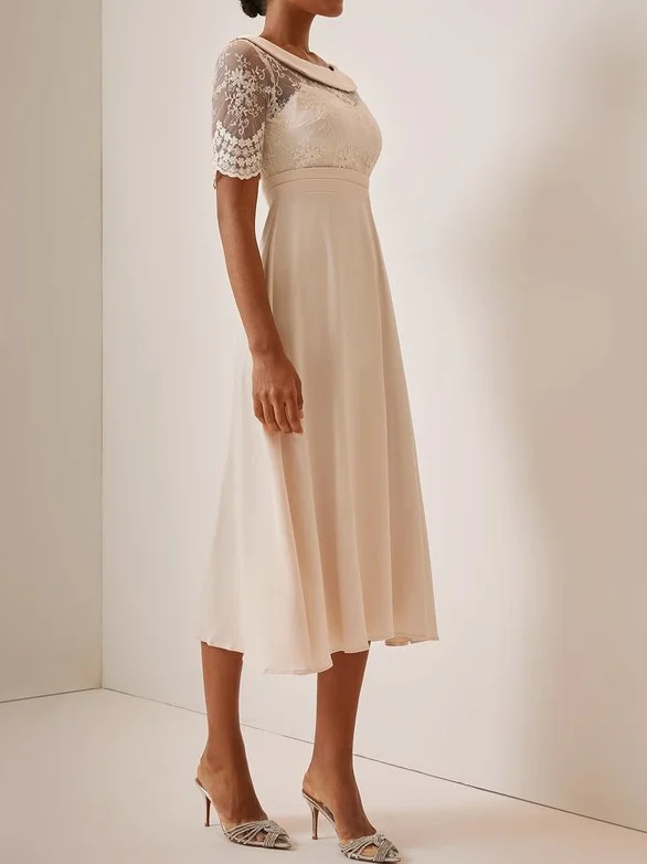 Mother of the groom/bride Boat Neck Satin Lace Elegant Dress