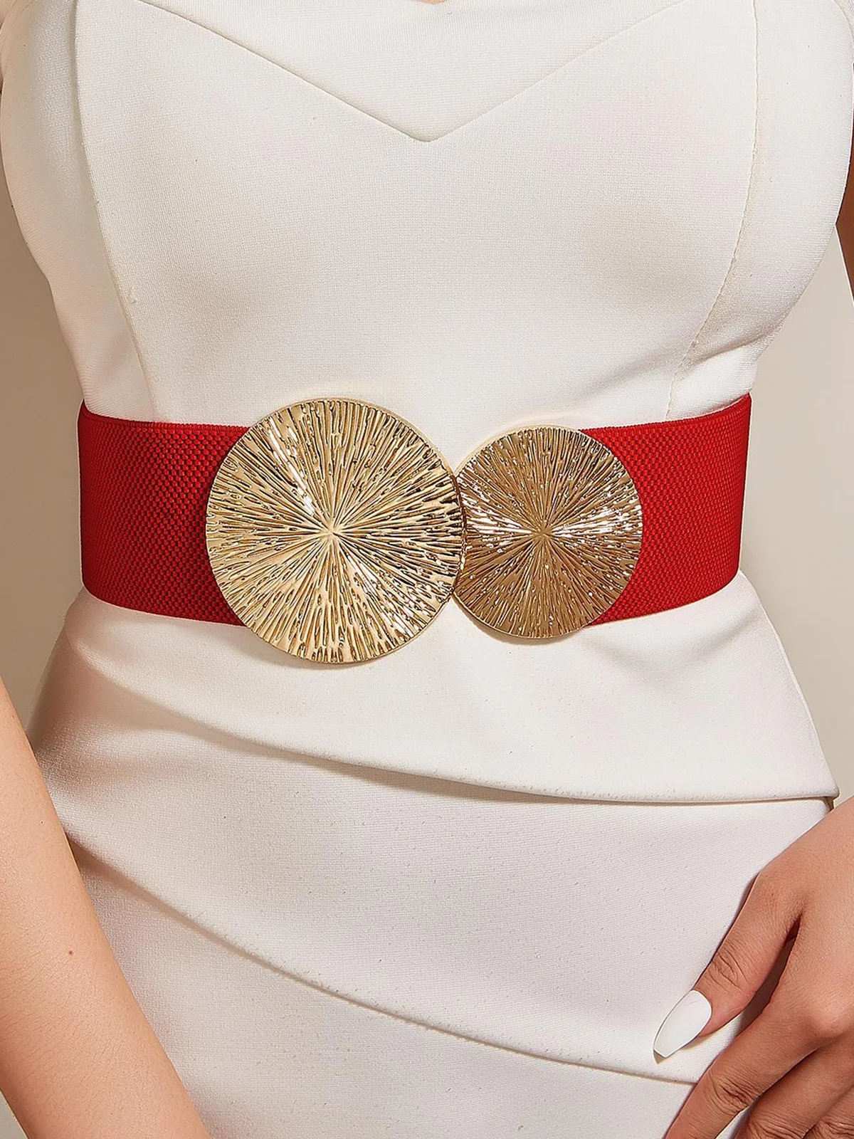 Round Buckle Elastic Wide Belt Elegant Dress Coat Girdle