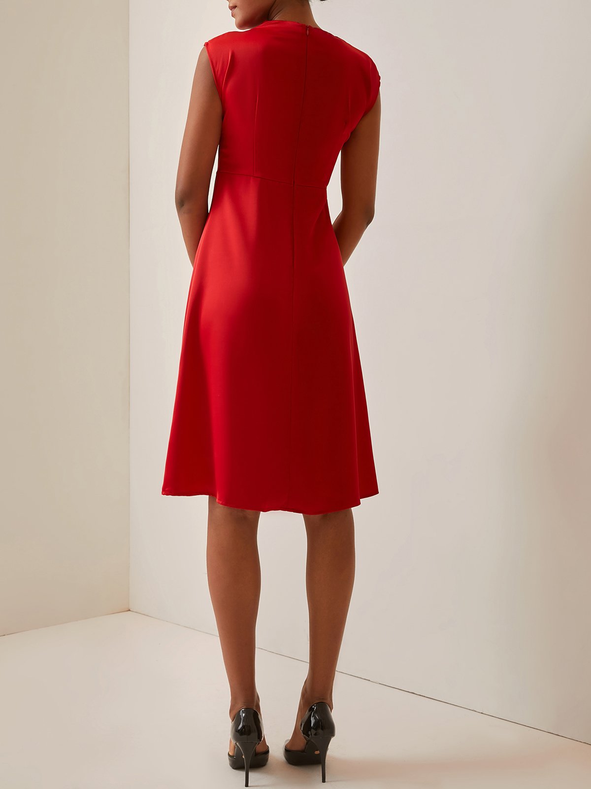 Half Turtleneck Silk Satin Simple Plain Dress