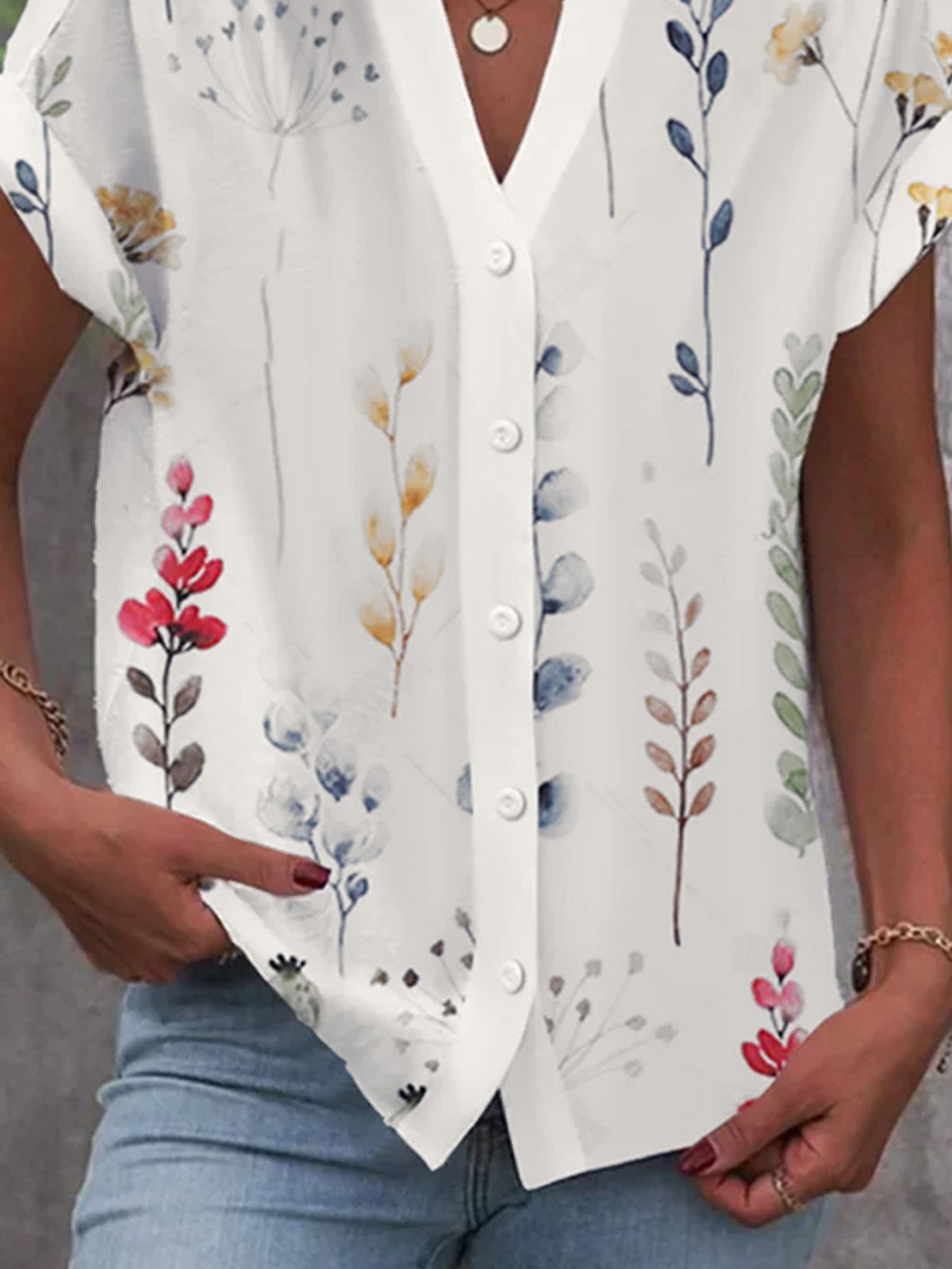 Women's Short Sleeve Shirt Summer Floral Cotton V Neck Daily Going Out ...