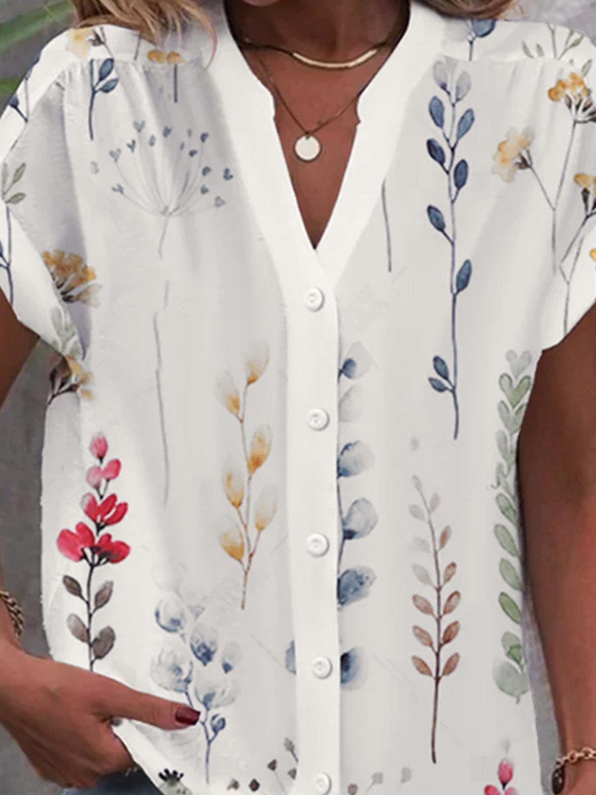 Women's Short Sleeve Shirt Summer Floral Cotton V Neck Daily Going Out ...