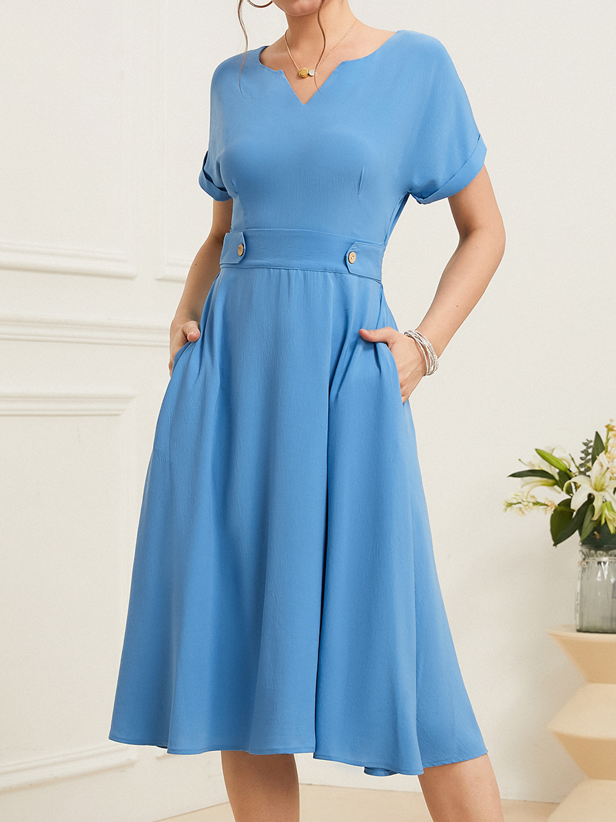 Buckle Plain Elegant Dress