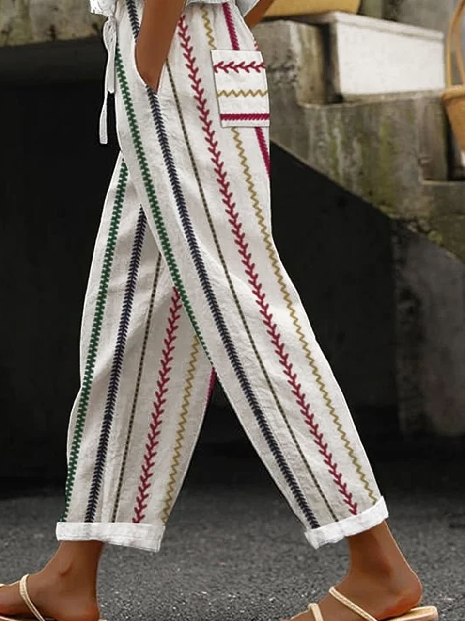 Women's Trousers Elastic Waist Harem Pants Daily Going Out Casual Pocket Stitching Striped Spring/Fall Pants