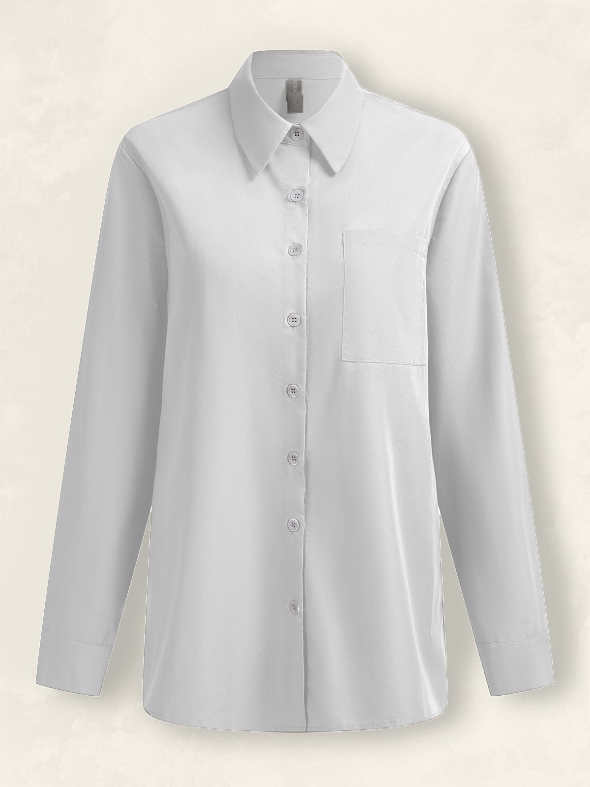 JFN Cotton & Linen Loose Plain Shirt Collar Casual Blouse