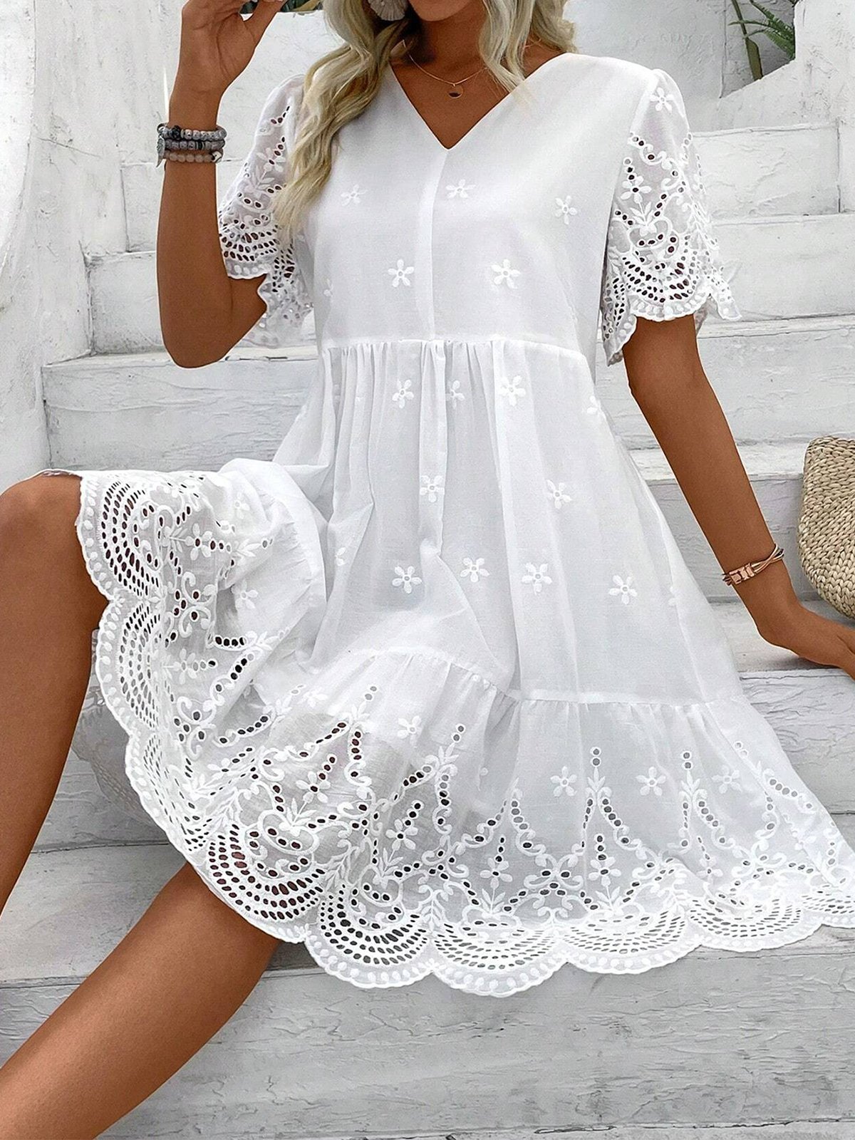 Cotton Jacquard Loose Elegant Dress | justfashionnow