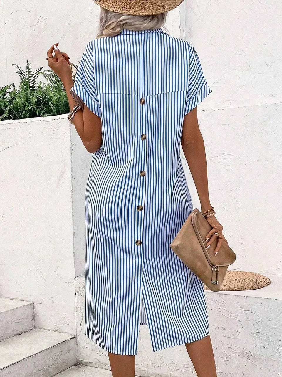 Shirt Collar Casual Buttoned Shirt Dress