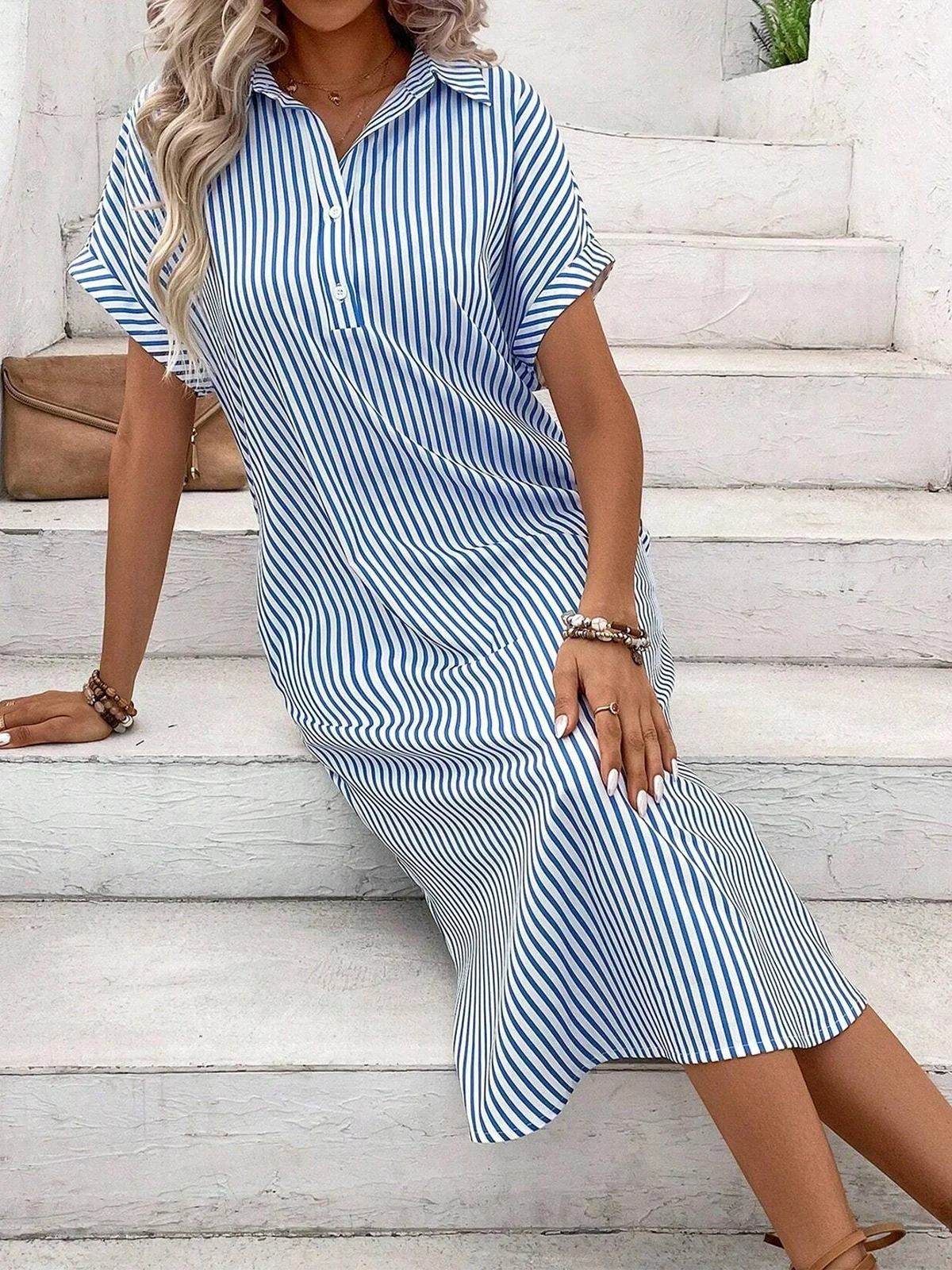 Shirt Collar Casual Buttoned Shirt Dress