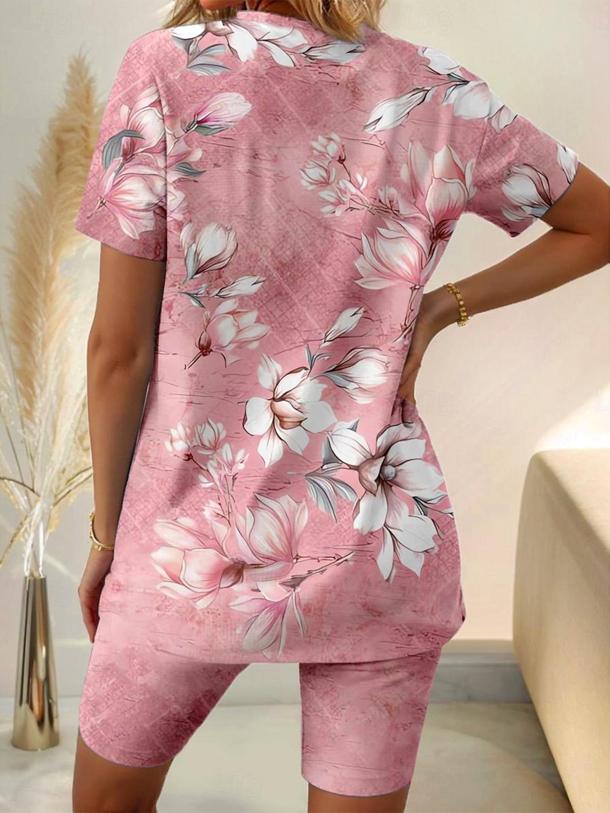 Floral Casual V Neck Two-Piece Set