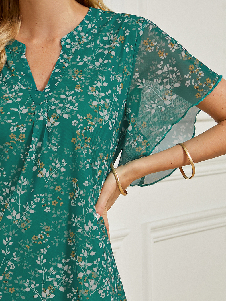 Casual V Neck Floral Loose Blouse