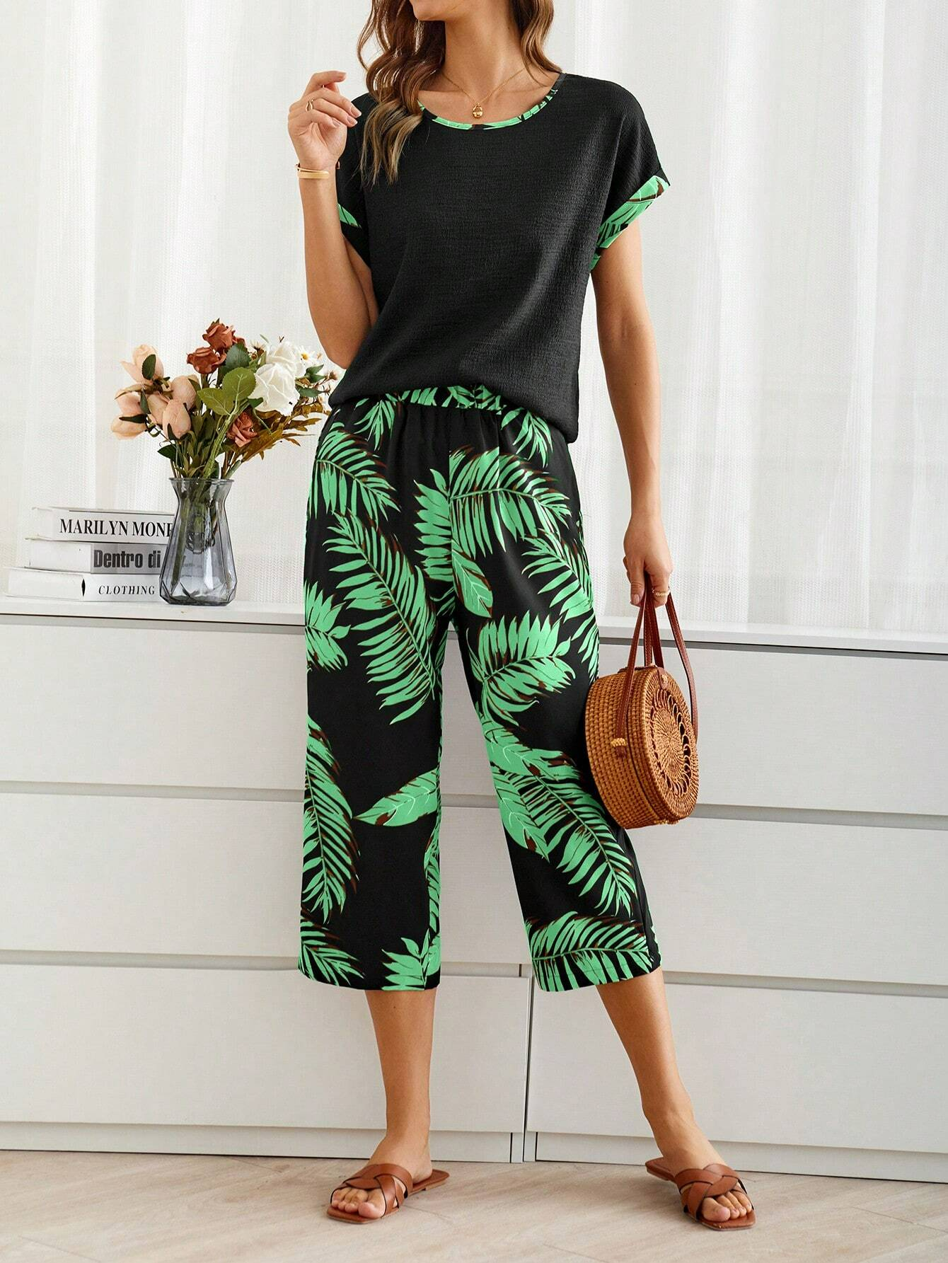 Women's Palm Leaf Daily Going Out Two Piece Set Short Sleeve Casual