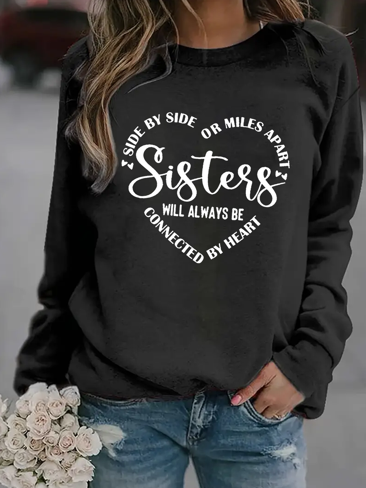 Women Text Letters Crew Neck Casual Spring/Fall Long Sleeve Sweatshirt