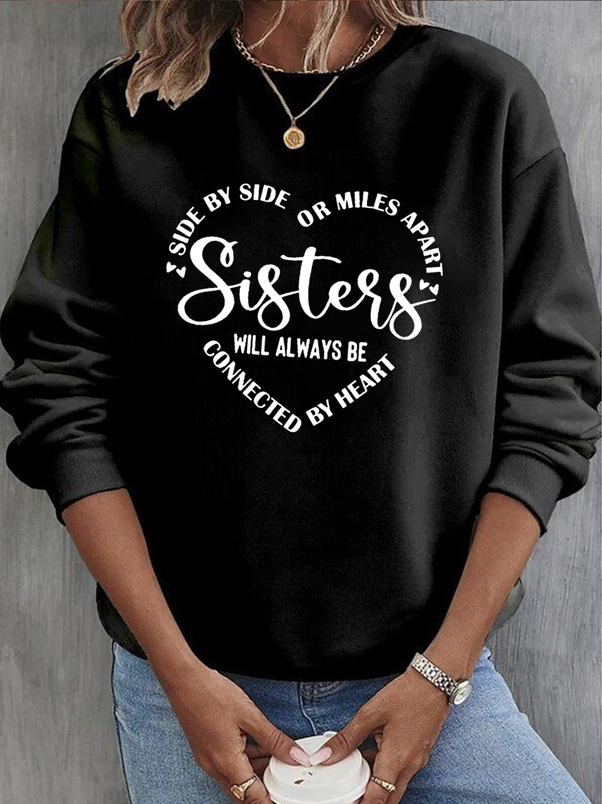 Women Text Letters Crew Neck Casual Spring/Fall Long Sleeve Sweatshirt