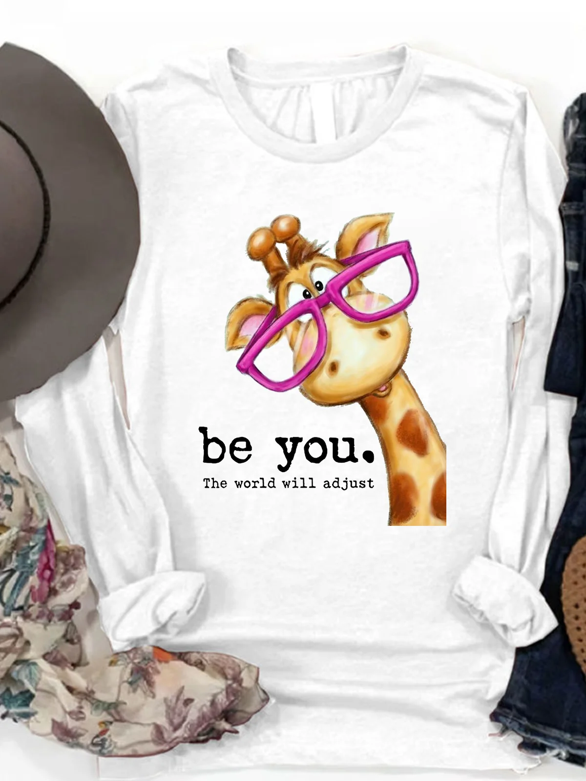 Women Text Letters Long Sleeve Tee T-shirt Crew Neck Casual Spring/Fall Top