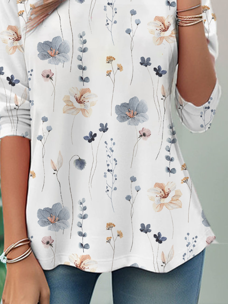 Women's Floral Long Sleeve Tee T-shirt Crew Neck Casual Spring/Fall Top