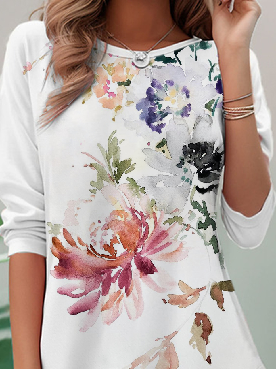 Women's Floral Long Sleeve Tee T-shirt Crew Neck Casual Spring/Fall Top