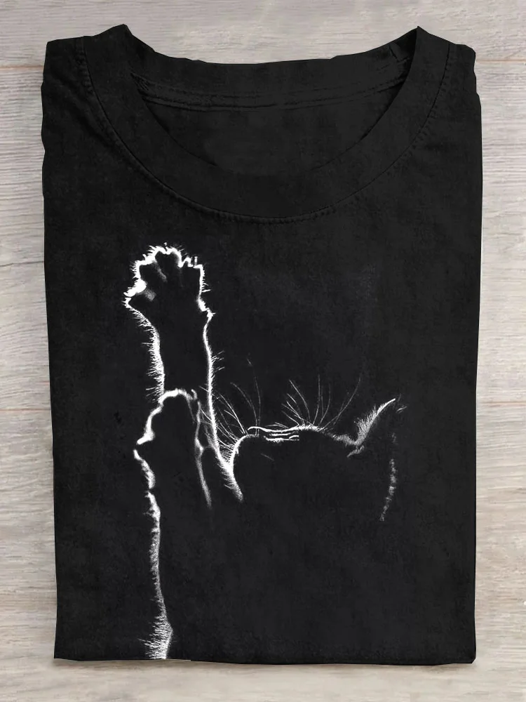 Women's Cat Short Sleeve Tee T-shirt Crew Neck Casual Summer Top