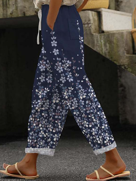 Women's Trousers Straight Pants Daily Going Out Casual Floral Spring/Fall Pants