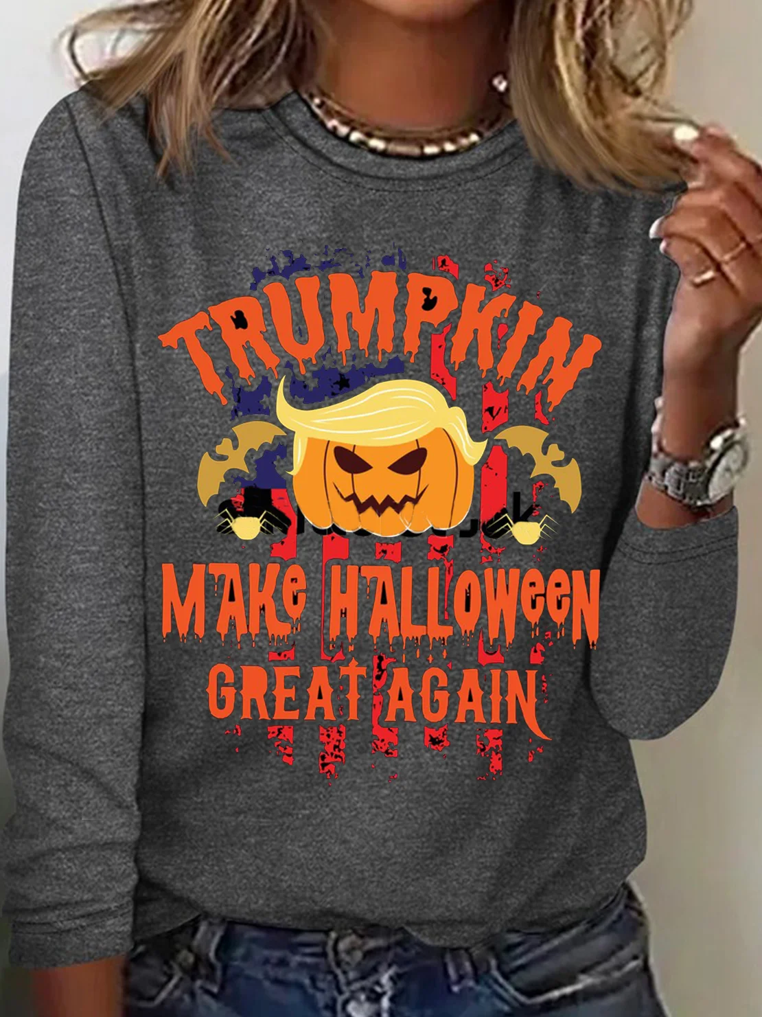 Women's Long Sleeve Tee T-shirt Spring/Fall Halloween Cotton Crew Neck Daily Going Out Casual Top