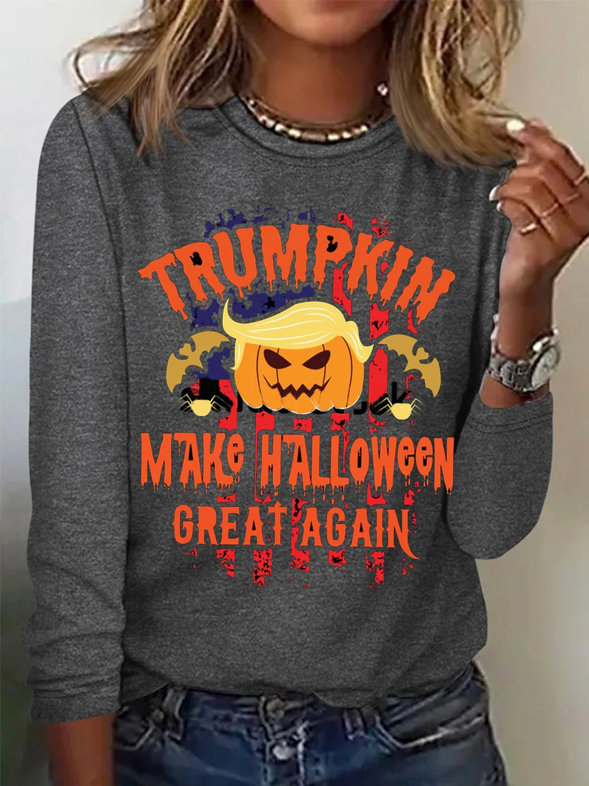 Women's Long Sleeve Tee T-shirt Spring/Fall Halloween Cotton Crew Neck Daily Going Out Casual Top