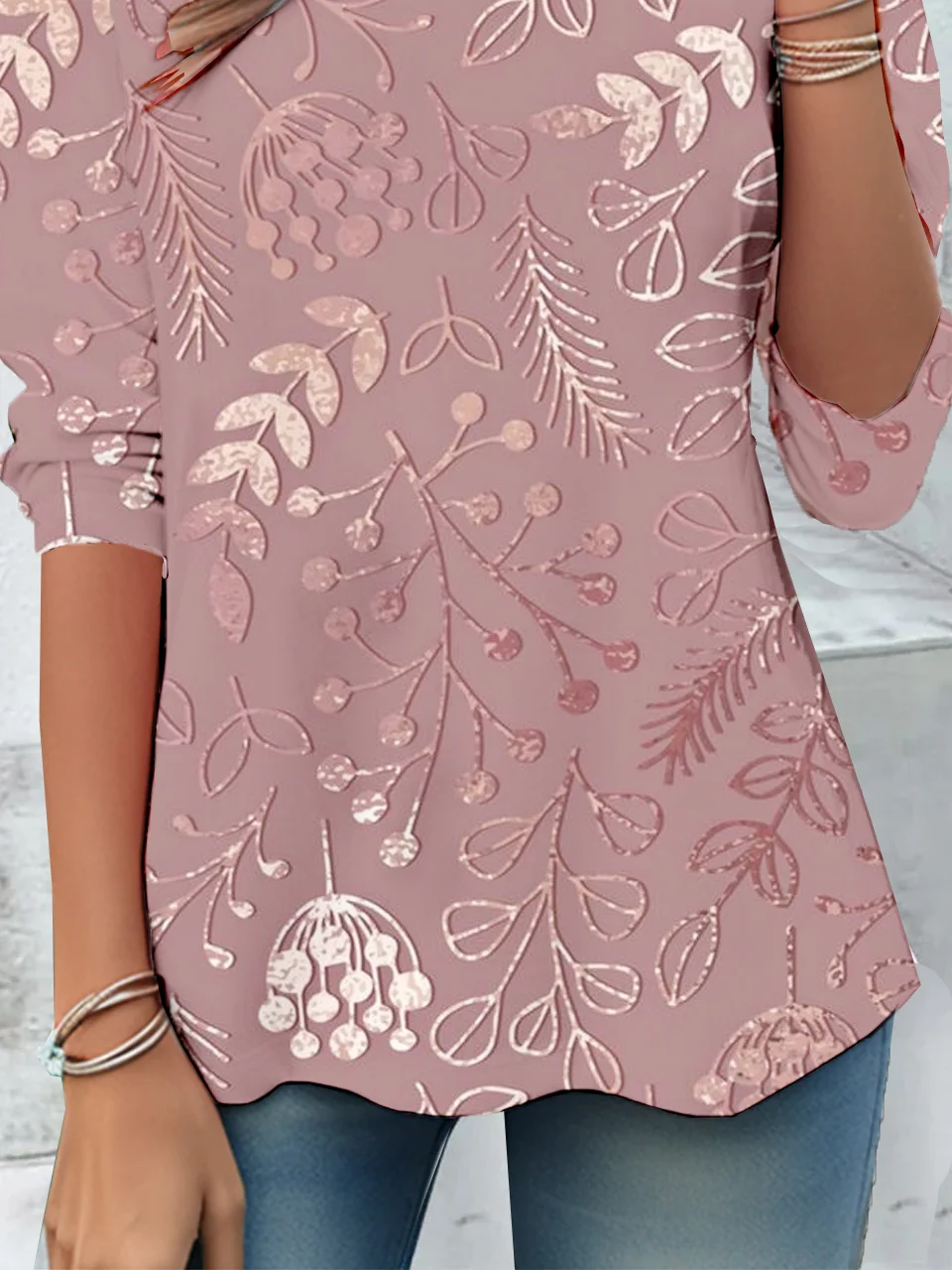 Women's Branches Long Sleeve Floral Tee T-shirt Crew Neck Casual Spring/Fall Top