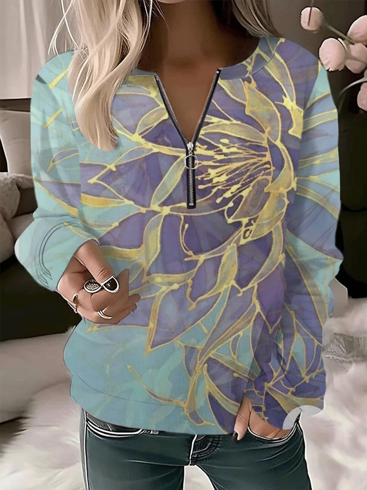 Women's Crew Neck Floral Casual Spring/Fall Long Sleeve Sweatshirt