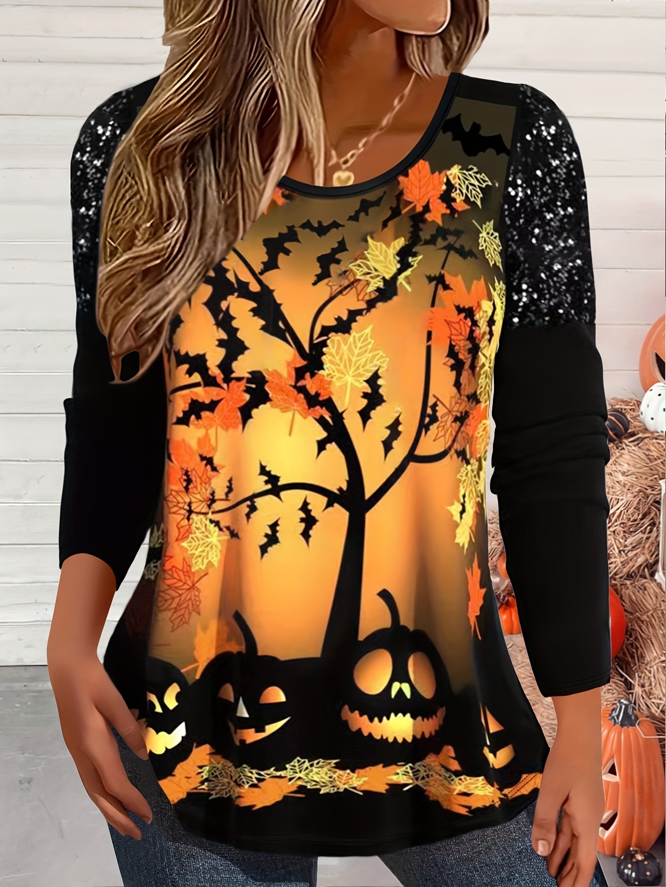 Women's Long Sleeve Tee T-shirt Spring/Fall Halloween Jersey Crew Neck Daily Going Out Casual Top