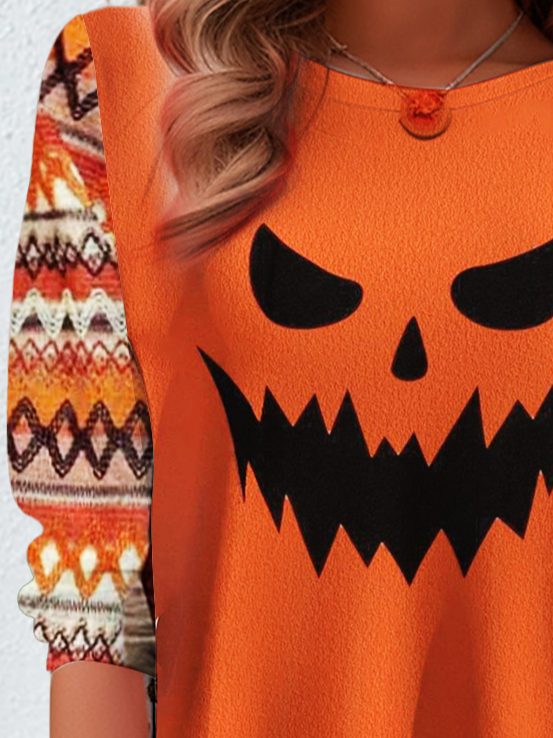 Women's Long Sleeve Tee T-shirt Spring/Fall Halloween Printing Jersey Crew Neck Daily Going Out Vintage Top