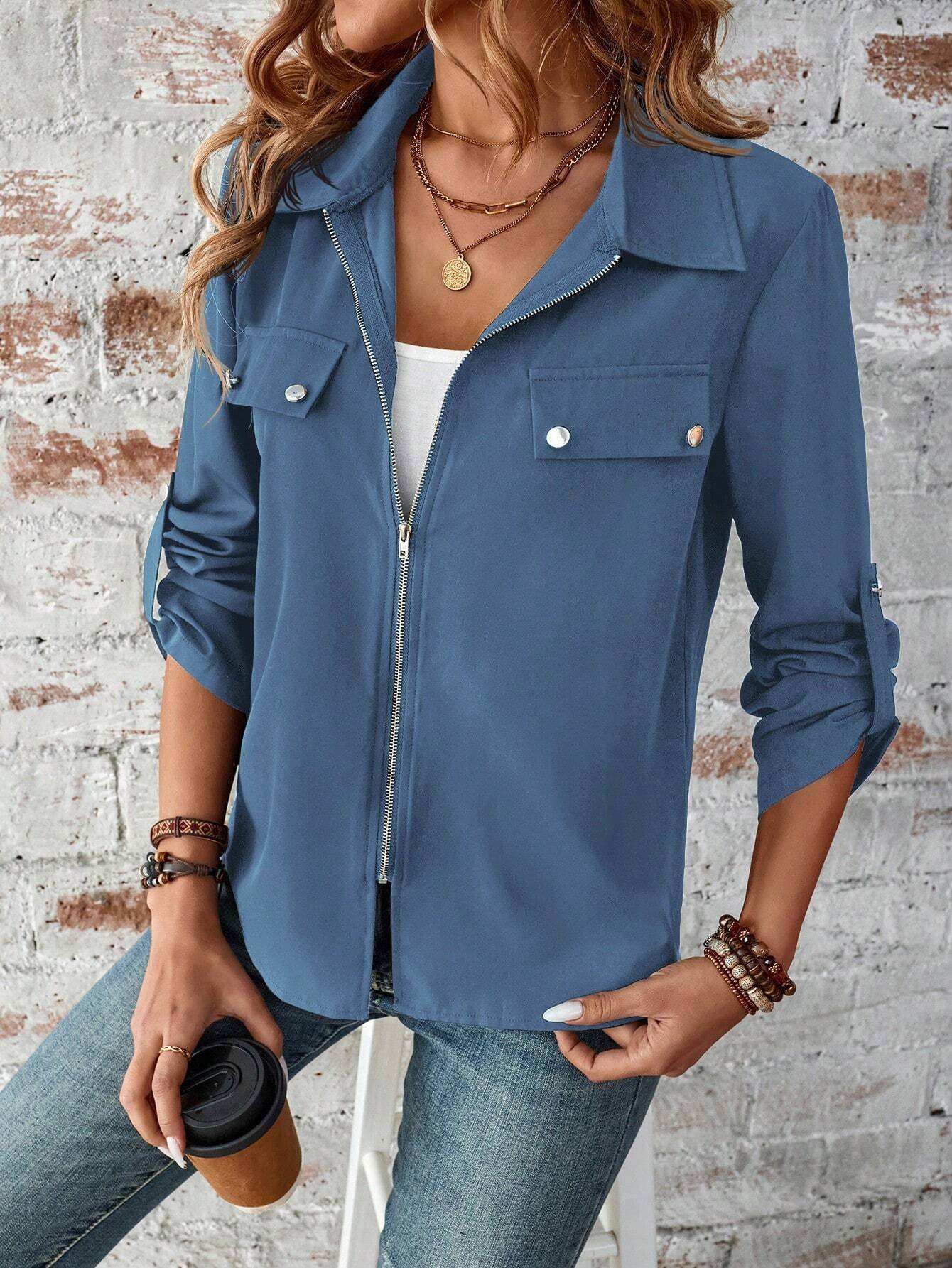 Women's Autumn Outerwear Casual Zipper Plain Long Sleeve Jacket