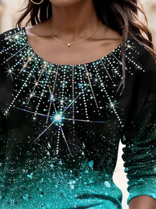 Women's Long Sleeve Tee T-shirt Spring/Fall Ombre Jersey Crew Neck Daily Going Out Casual Top
