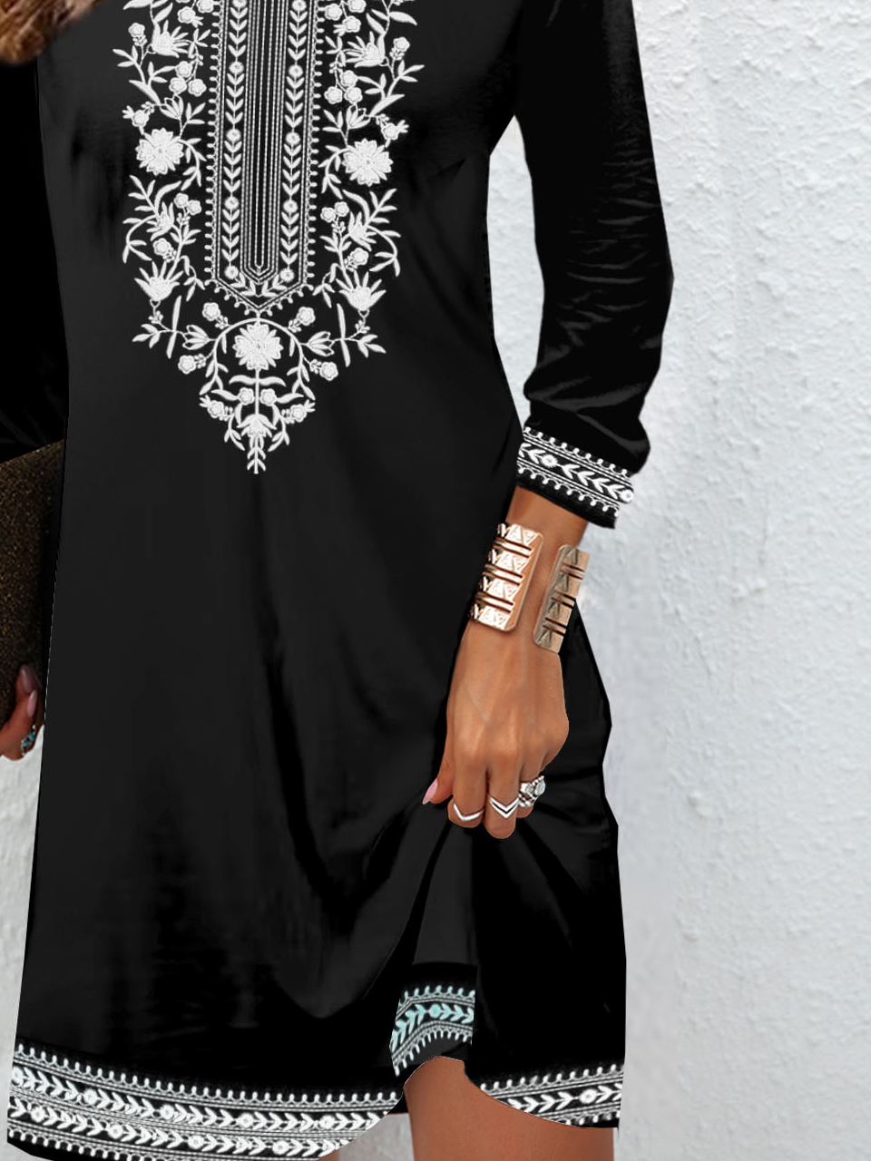 Women's Long Sleeve Spring/Fall Ethnic Jersey Dress Crew Neck Daily Going Out Casual Mini H-Line T-Shirt Dress