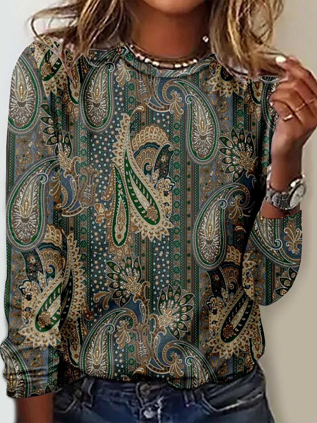 Women's Long Sleeve Tee T-shirt Spring/Fall Ethnic Jersey Crew Neck Daily Going Out Vintage Top