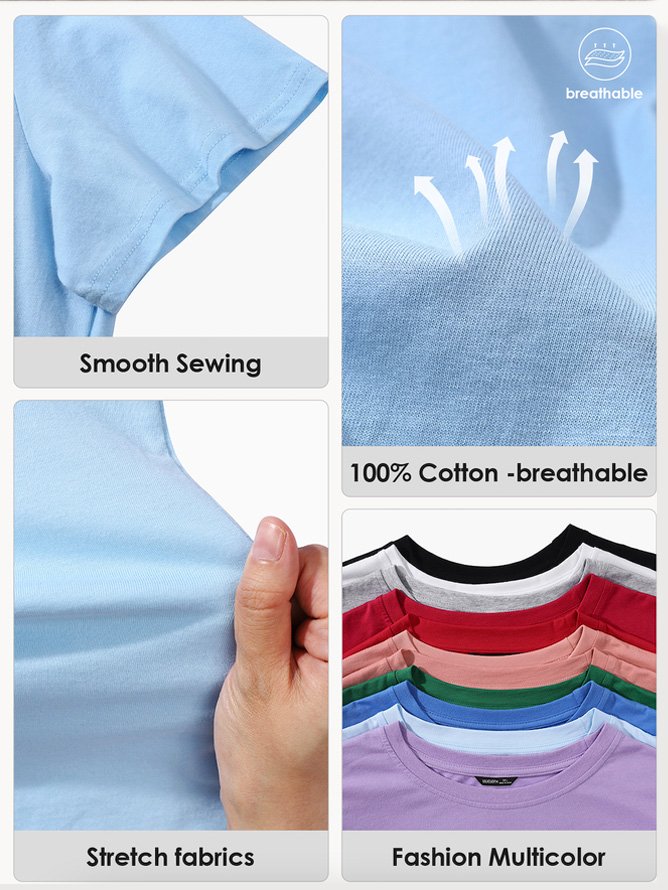 Women Text Letters Short Sleeve Tee T-shirt Crew Neck Casual Summer Top