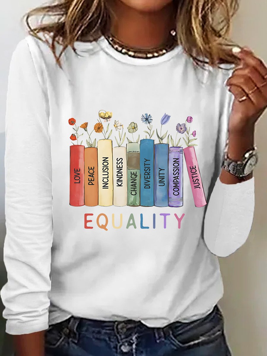 Women Floral Long Sleeve Tee T-shirt Crew Neck Casual Spring/Fall Top